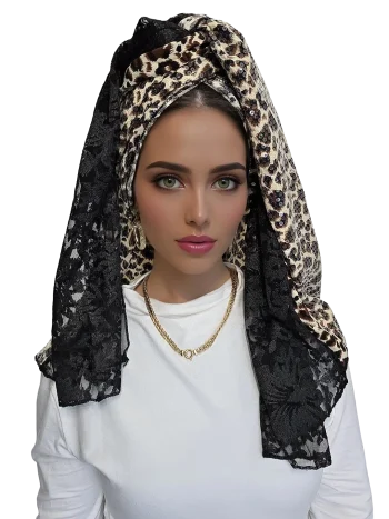 מטפחת לונג מעיין שחורה יוקרתית עם תחרה ופייטים נוצצים