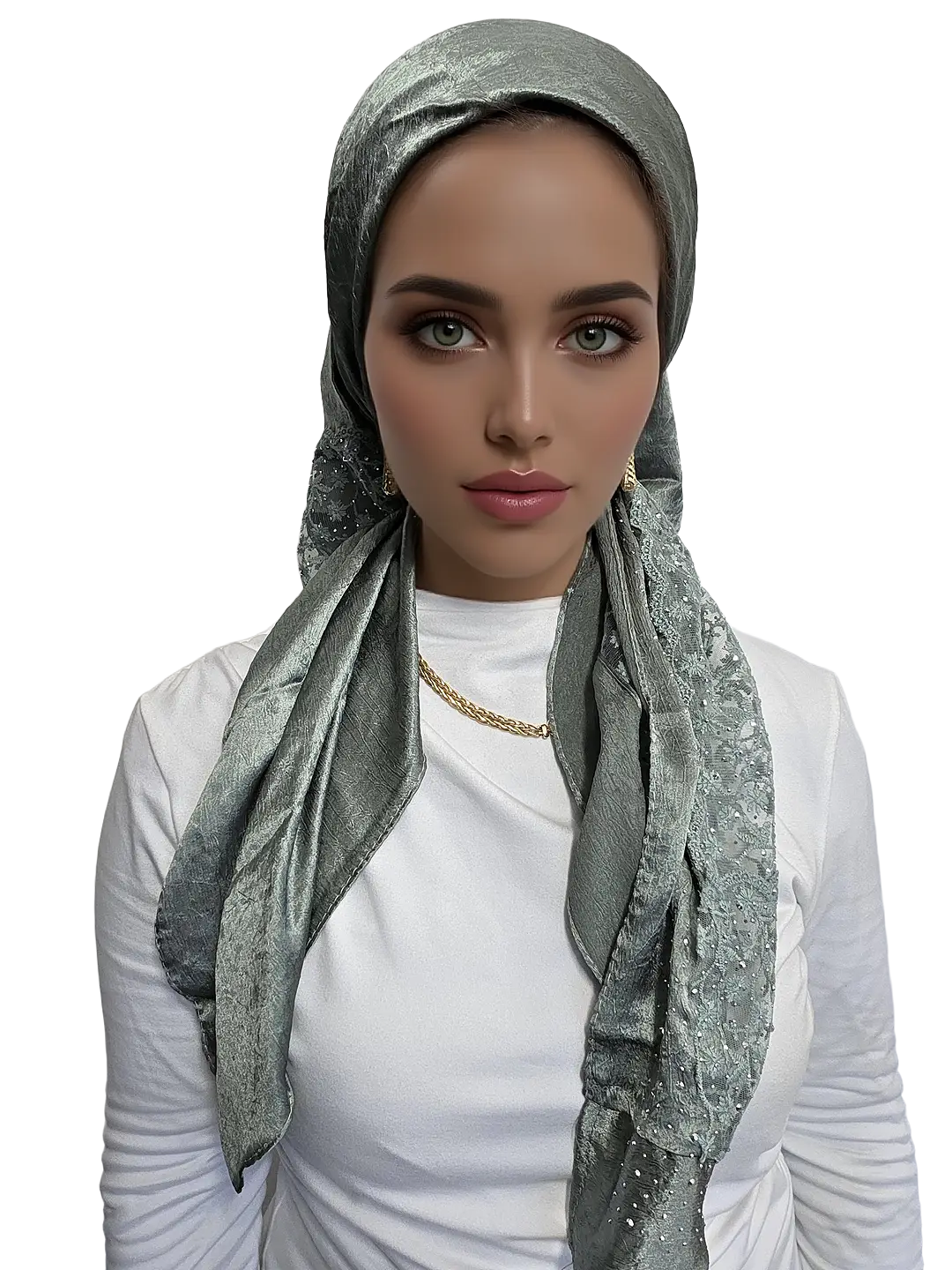headscarf-female-sage-green-20003296-1 מטפחת אלינור ירוק מרווה אלגנטית בטקסטורת קמט יוקרתית