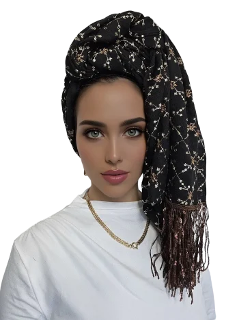 מטפחת ערב עופרי בשחור קלאסי עם רקמה ופייטים