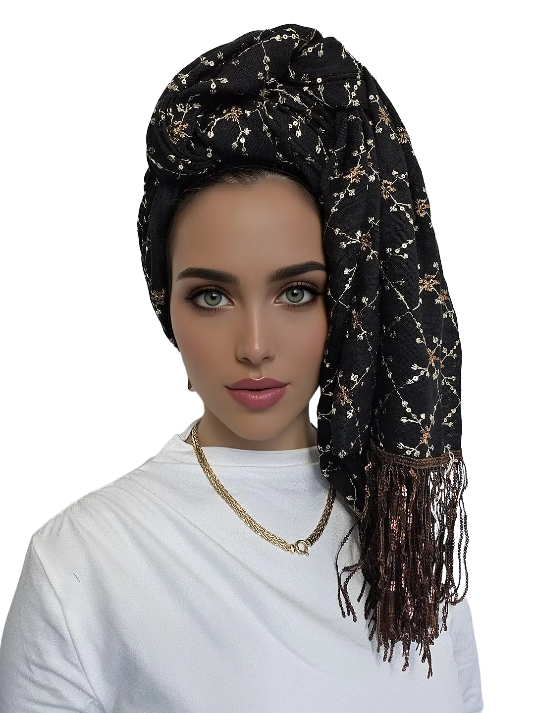 headscarf-female-black-10009024-2 מטפחת ערב עופרי בשחור קלאסי עם רקמה ופייטים