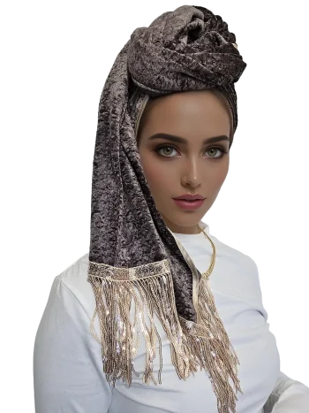 מטפחת שביט אפור כהה בגימור מבריק עם פרנזים
