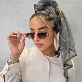 מטפחת ערב אוריה אפור כהה עם עיטורי שוליים מעוצבים