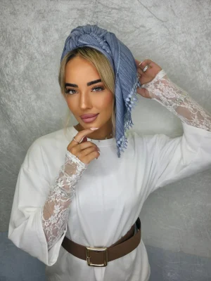 מטפחת אריאל כחול ג'ינס בגימור מט יוקרתי