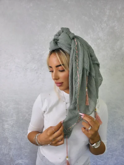 מטפחת סתיו ירוק מרווה מבד קרפ אוורירי